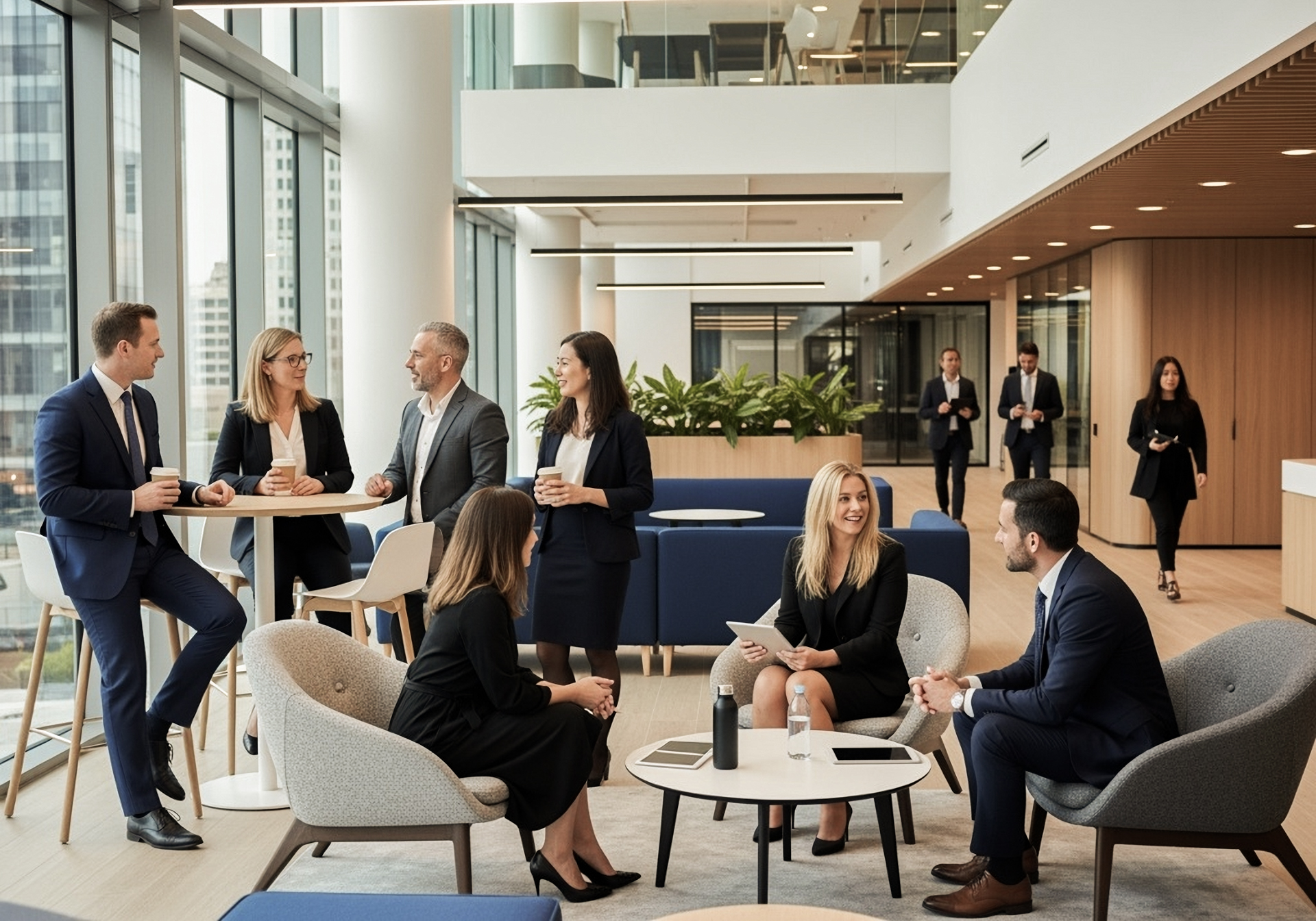 Office indoor view with employees