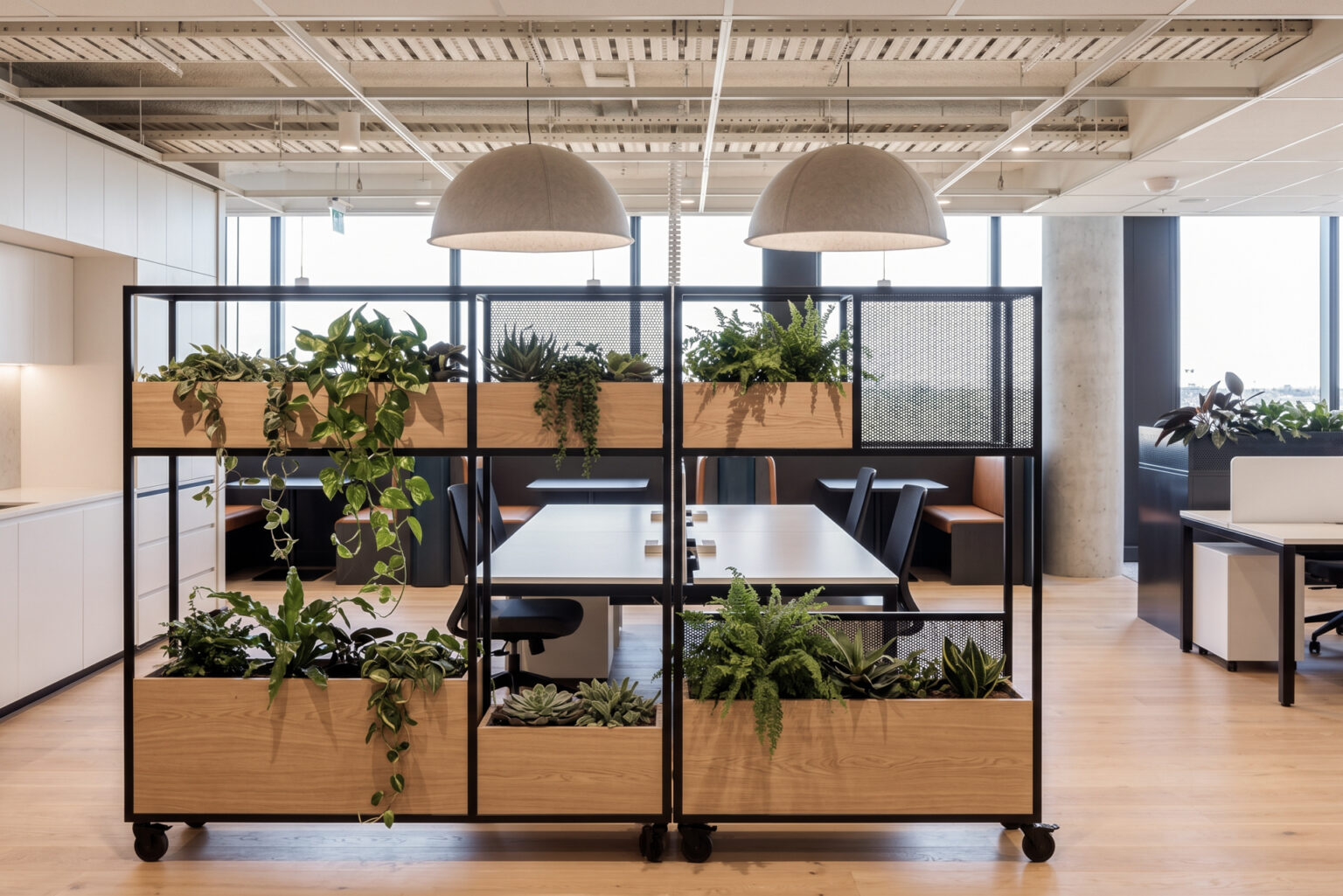 Close-up of a modular partitioning system used in flexible Melbourne office design